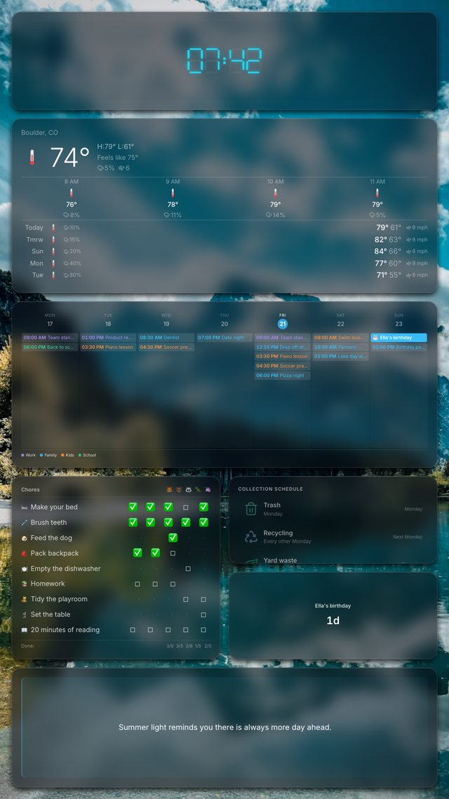 Family hub dashboard, portrait