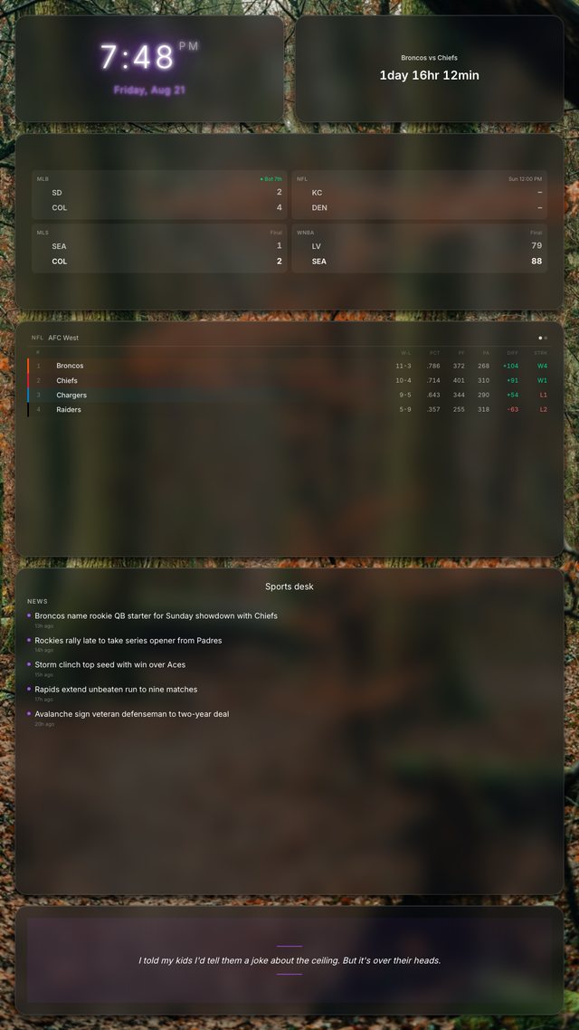 Game night dashboard, portrait